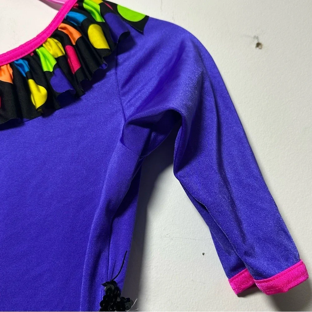 Whimsical Ruffled‎ Dance Costume: Purple, Lime Green - Fits Child L/XL (Adult M)